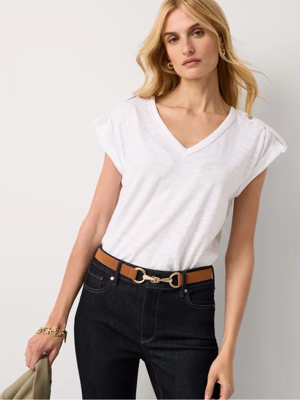 White House Black Market V-Neck Button Shoulder Tee Size small